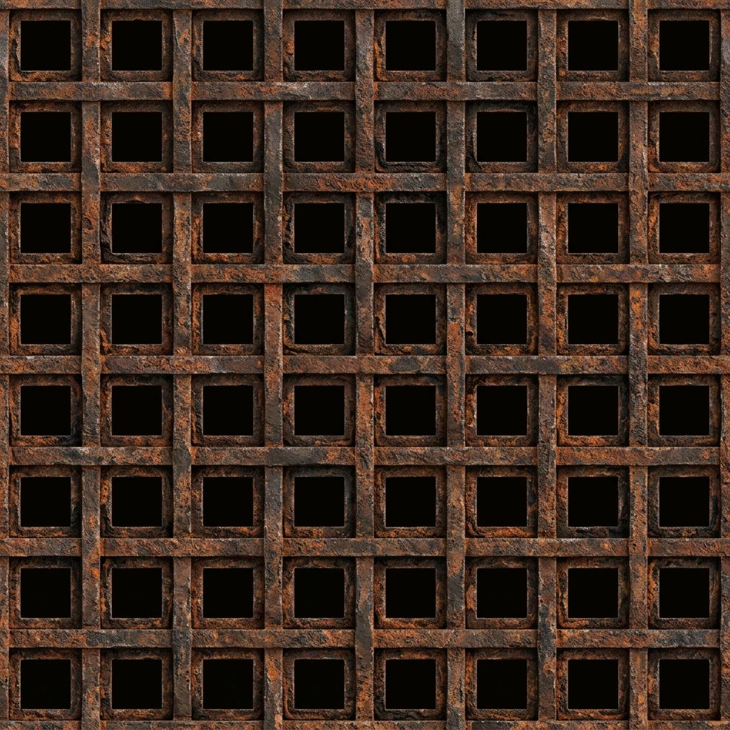 Rusted iron grate, sample material from the Mossfall Ruins pack
